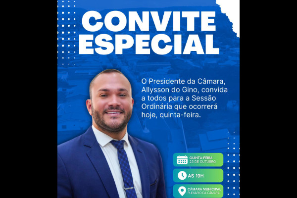 Convite da 11ª Sessão Ordinária da Câmara Municipal em 23/10/2025